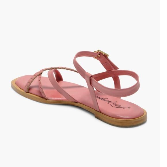 Free People Sunny Days Flat Sandal Sz 8.5 Pink Ankle Strap Adjustable Padded New - Picture 3 of 9